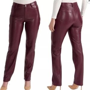 Joie Limited Edition faux leather high rise straight leg Pants 14 burgandy new